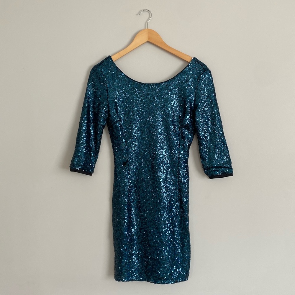 Aqua blue sequin fitted dress